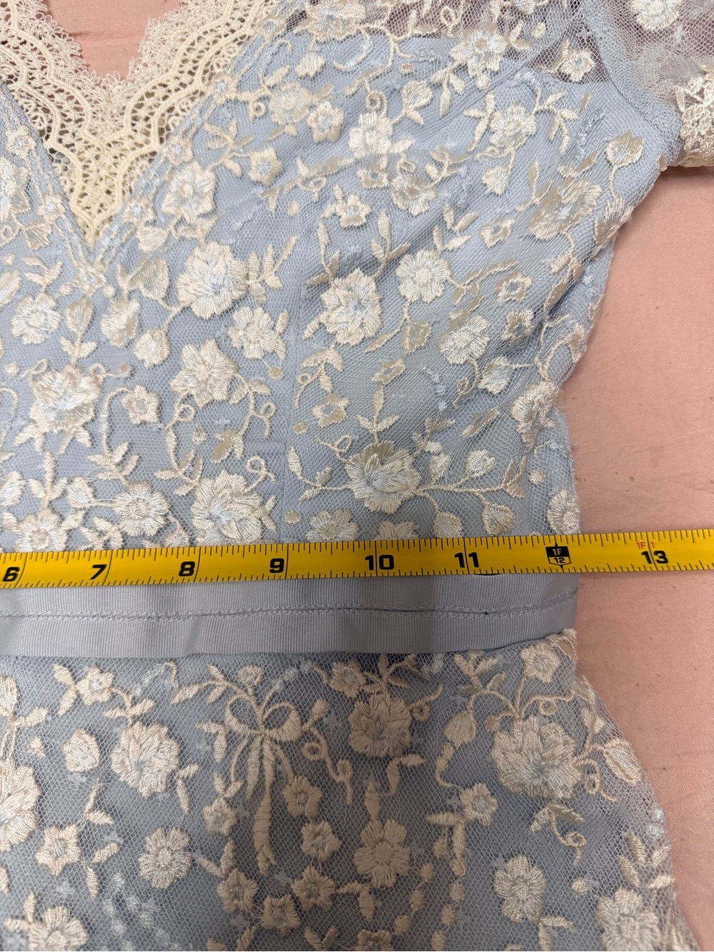 Needle & Thread Pale Blue Embroidered Tiered Midi Skirt - Picture 6 of 8